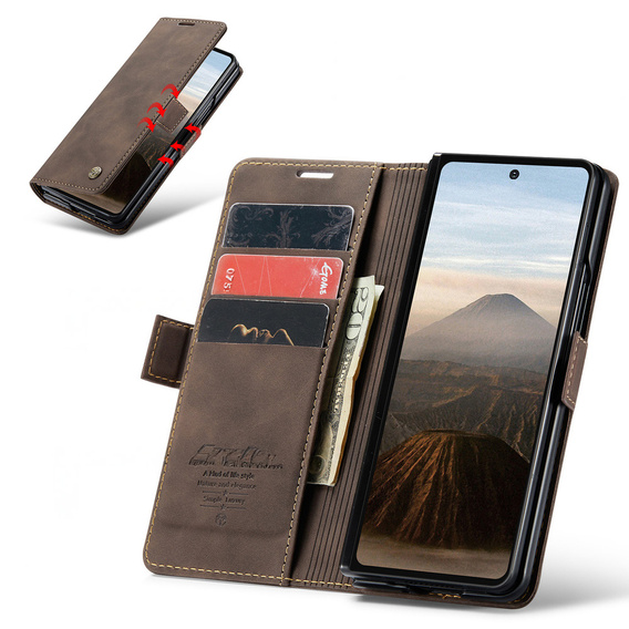 Etui CASEME do Samsung Galaxy Z Fold7 5G, Leather Wallet Case, ciemnobrązowe