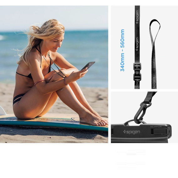 Wodoszczelne czarne etui Spigen A601 Universal Waterproof Case 2-Pack