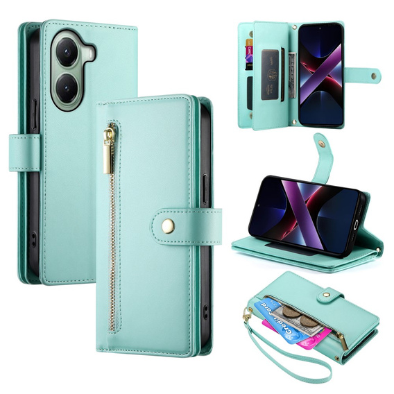 Etui z klapką do Xiaomi Poco X7 Pro 5G, Wallet Zipper Pocket, zielone