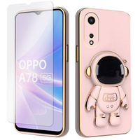 Zestaw Etui Electro do Oppo A78 5G, Astronauta, Różowe rose gold + szkło