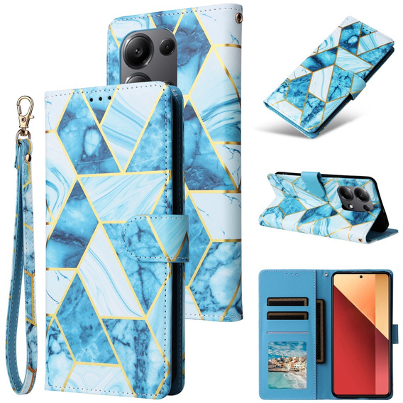 Etui z klapką do Xiaomi Redmi Note 13 Pro 4G / Xiaomi Redmi Note 14S / Xiaomi Poco M6 Pro 4G, Wallet, Marble niebieskie