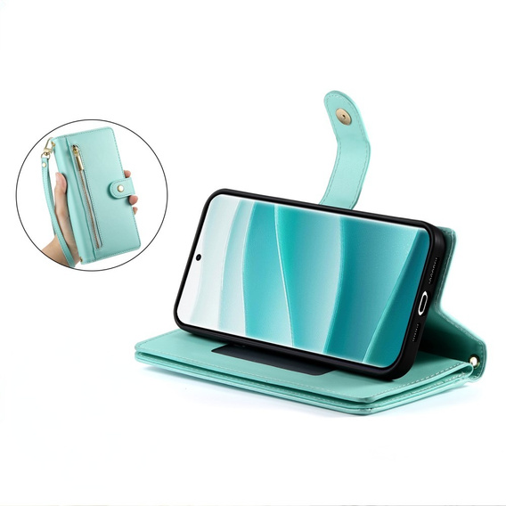 Etui z klapką do Xiaomi Redmi Note 14 Pro 5G / Poco X7 5G, Wallet Zipper Pocket, zielone