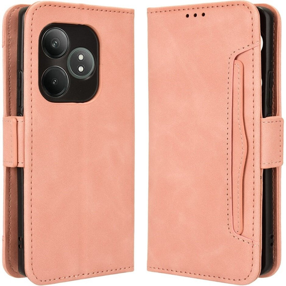 Etui z klapką do Realme GT 6 / 6T, Card Slot, różowe