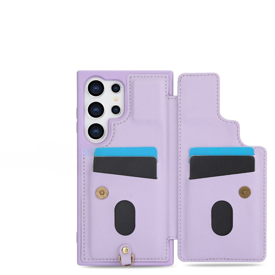 Etui do Samsung Galaxy S25 Ultra, Leather Flower Card Slot, fioletowe