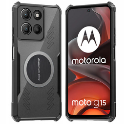 Etui do Motorola Moto G15 / Motorola Moto G15 Power, z blaszką magnetyczne, przezroczyste / czarne