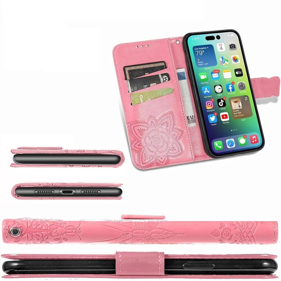 Etui z klapką do Infinix Note 40 Pro, Butterfly, różowe rose gold