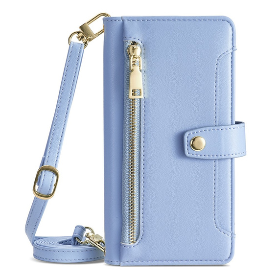 Etui z klapką do iPhone 14 Pro Max, Wallet Zipper Pocket, niebieskie