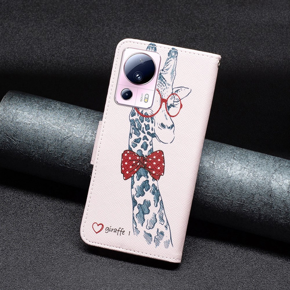 Etui z klapką do Xiaomi 13 Lite, Wallet, Giraffe różowe