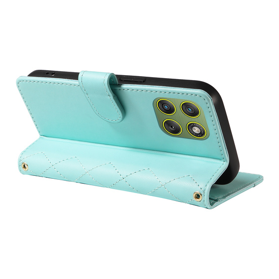 Etui z klapką do Motorola Edge 70, Rhombus Crossbody Leather, zielone