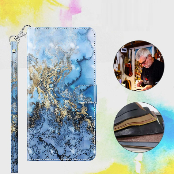 Etui z klapką do Xiaomi Redmi Note 13 Pro+, Wallet, Marble niebieskie