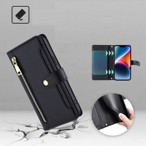 Etui z klapką do Xiaomi Redmi Note 13 Pro 5G, Wallet Zipper Pocket, czarne