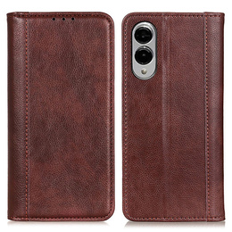 Etui z klapką do Samsung Galaxy S25 Edge, Split Leather, skórzane, brązowe