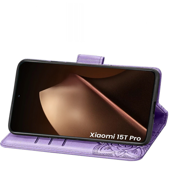 Etui z klapką do Xiaomi 15T Pro, Butterfly, fioletowe