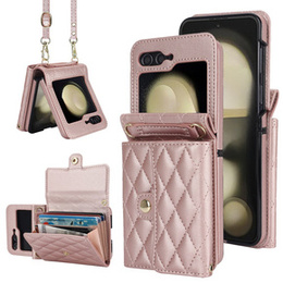 Etui skórzane Card Slots do Samsung Galaxy Z Flip7 FE / Z Flip6, różowe złoto