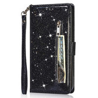 Etui z klapką do Samsung Galaxy S24 Ultra, Wallet Zipper Pocket Glittery, czarne