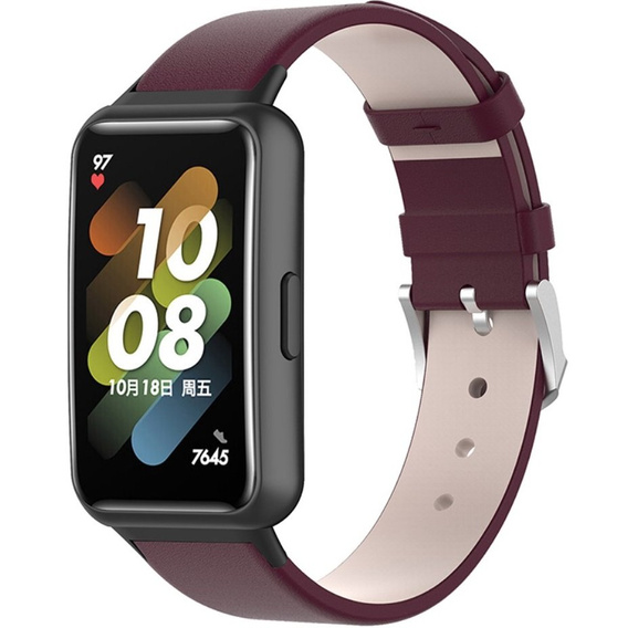Pasek ze skóry naturalnej do Huawei Band 7, Burgundy