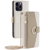 Etui z klapką do iPhone 14 Pro Max, Wallet Zipper Pocket, z lusterkiem, białe