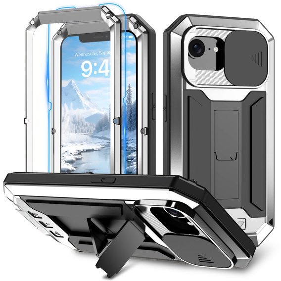 Etui pancerne do iPhone 16E, R-JUST, srebrne