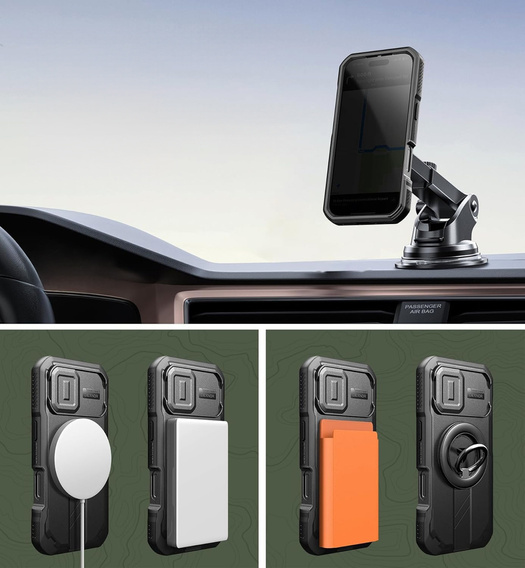 Etui pancerne do iPhone 17, Dexnor CamProtect MagSafe, z folią prywatyzującą, czarne (Dwie ramki)
