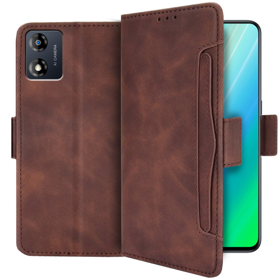 Etui z klapką do Motorola Moto E13, Card Slot, brązowe