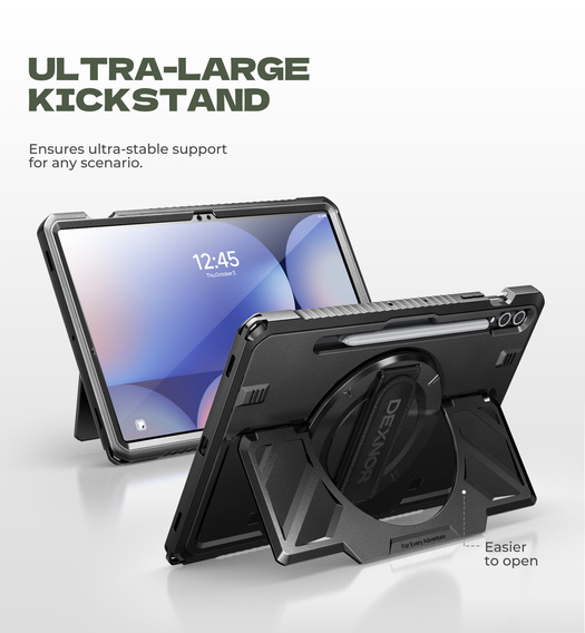 Etui Dexnor 360° do Samsung Galaxy Tab S9+ / S10+, z paskiem i miejscem na rysik - czarne