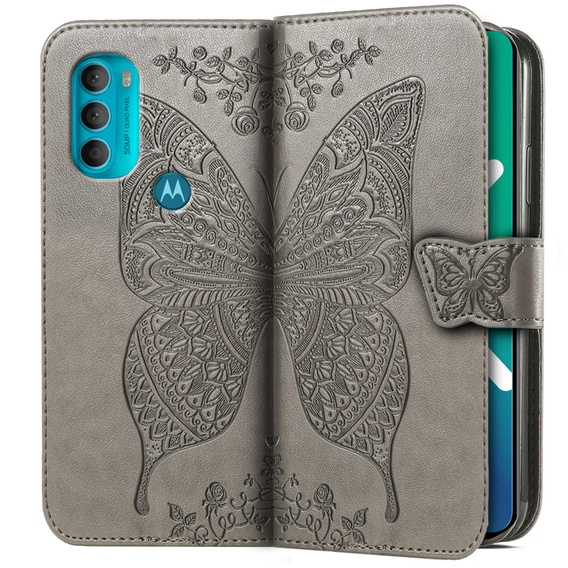Etui z klapką do Motorola Moto G71 5G, Butterfly, szare