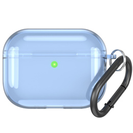 Etui silikonowe do AirPods Pro 3 z karabińczykiem, przezroczyste / niebieskie