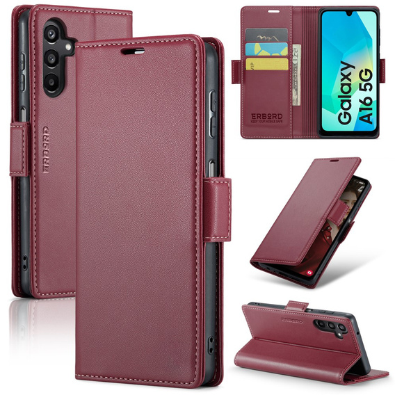 Etui do Samsung Galaxy A16 / A16 5G, ERBORD Glossy Litchi, portfel z klapką, czerwone