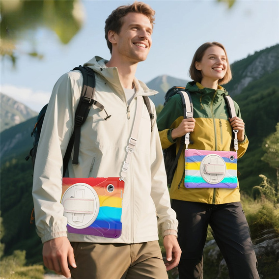 Pancerne etui do Samsung Galaxy Tab A11, z podstawką i paskiem na ramię – wielokolorowe