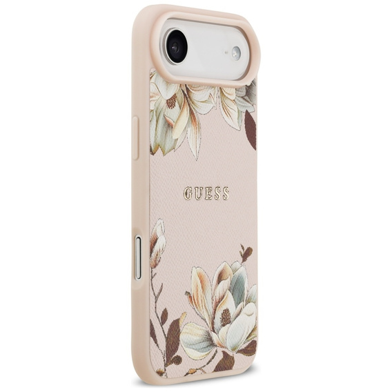 Etui GUESS Grained Flowers Classic Logo MagSafe do iPhone Air – różowe