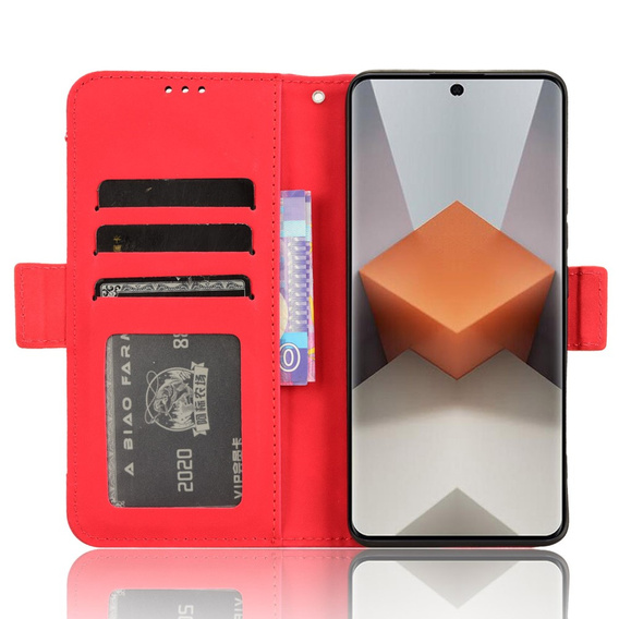 Etui z klapką do Xiaomi Redmi Note 13 Pro+, Card Slot, czerwone