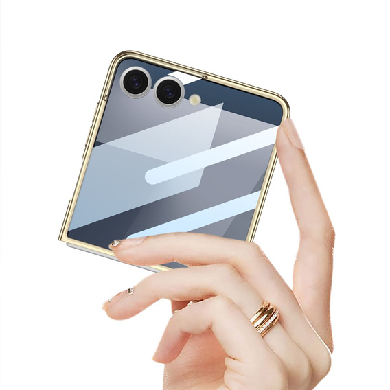 Etui ze szkłem do Samsung Galaxy Z Flip7 5G, PC Case, Złote