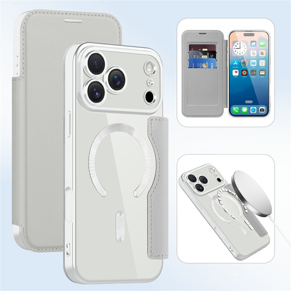 Etui z klapką do iPhone 17 Pro Max, RFID Wallet MagSafe z ochroną aparatu, tytanowe szare