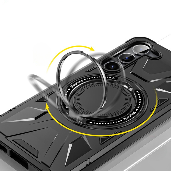 Etui do Samsung Galaxy S24, pancerne z podstawką i blaszką do uchwytu, czarne