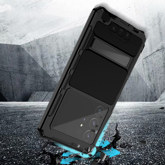 Etui pancerne do Samsung Galaxy S25 Ultra, R-JUST, ze szklaną ochroną kamery, czarne