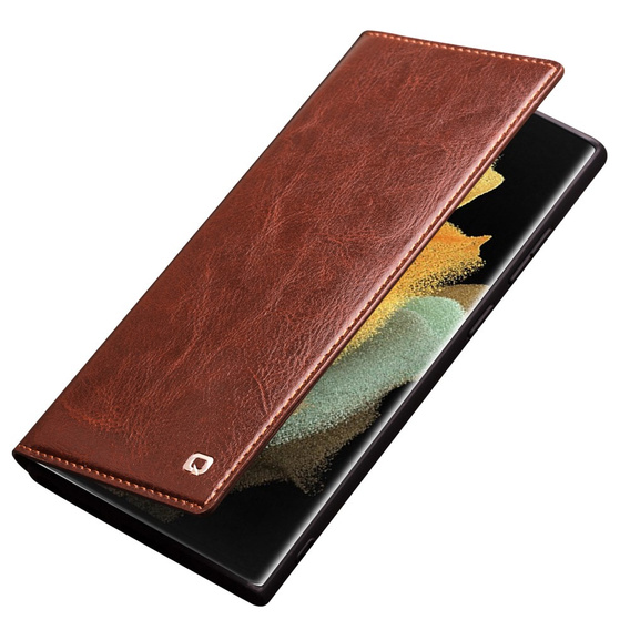 Etui z klapką do Samsung Galaxy S22 Ultra 5G, QIALINO Leather Wallet, brązowe