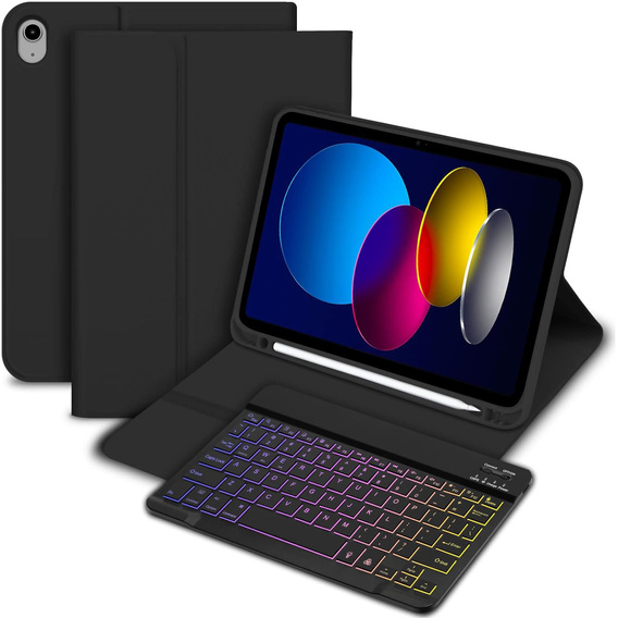 Etui z podświetlaną klawiaturą bluetooth do iPad 11" 2025 A16 (11 gen.) / iPad 10.9" 2022 (10 gen.), czarne