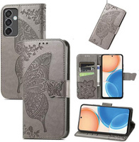 Etui z klapką do Samsung Galaxy M55 5G, Butterfly, szare