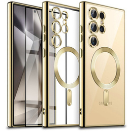 Etui do Samsung Galaxy S24 Ultra, Electro MagSafe, złote + Szkło Full Glue Ceramic