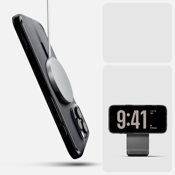 Etui z MagSafe Spigen do iPhone 16 Pro Max, Ultra Hybrid "T", matowe przezroczyste / czarne + Szkło Hartowane 9H