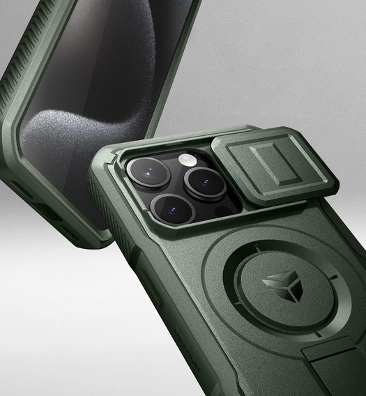 Etui Dexnor do iPhone 15 Pro – magnetyczne, z przesuwaną osłoną aparatu - zielone