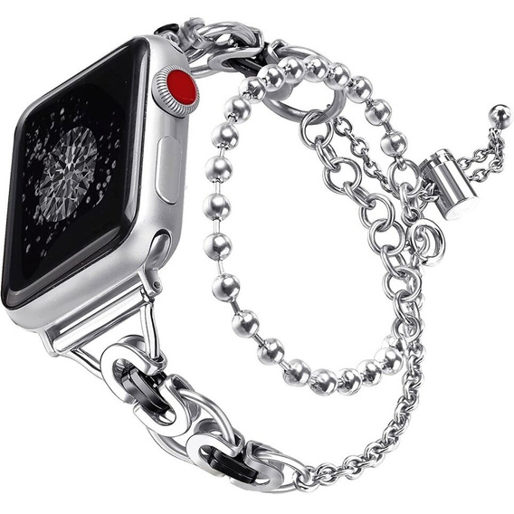 Kobieca bransoleta do Apple Watch 1/2/3/4/5/6/7/8/9/10/11/SE 38/40/41/42mm, Srebrna / Czarna
