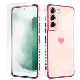 Zestaw Etui do Samsung Galaxy S22, Electro heart, Różowe rose gold + Szkło