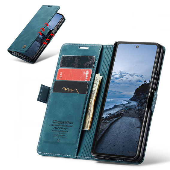 Etui CASEME do Samsung Galaxy Z Fold7 5G, Leather Wallet Case, niebieskie