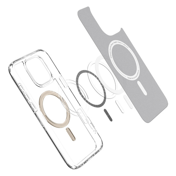 Etui z MagSafe Spigen do iPhone 16 Pro Max, Ultra Hybrid, przezroczyste / złote + Szkło Hartowane 9H