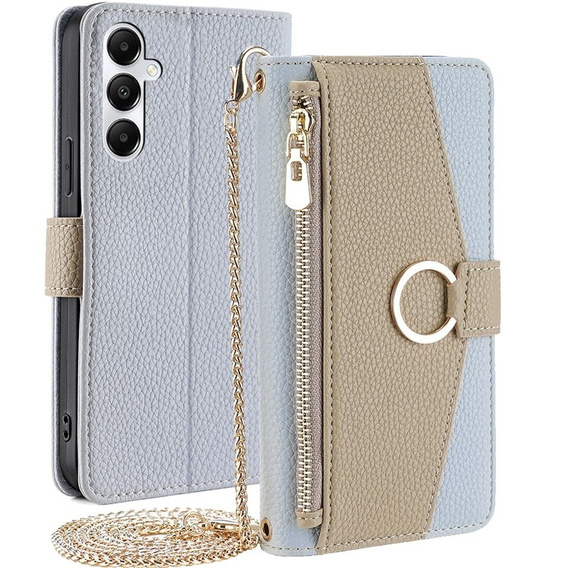 Etui z klapką do Samsung Galaxy A05s, Wallet Zipper Pocket, z lusterkiem, niebieskie