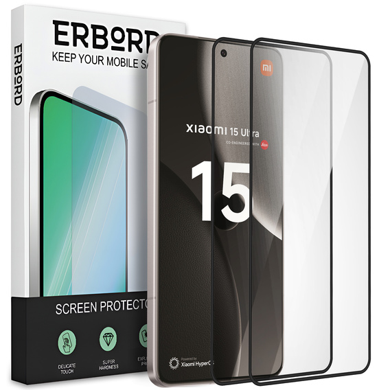 2x Szkło Hartowane do Xiaomi 15 Ultra, ERBORD 3D pełne, szybka na cały ekran