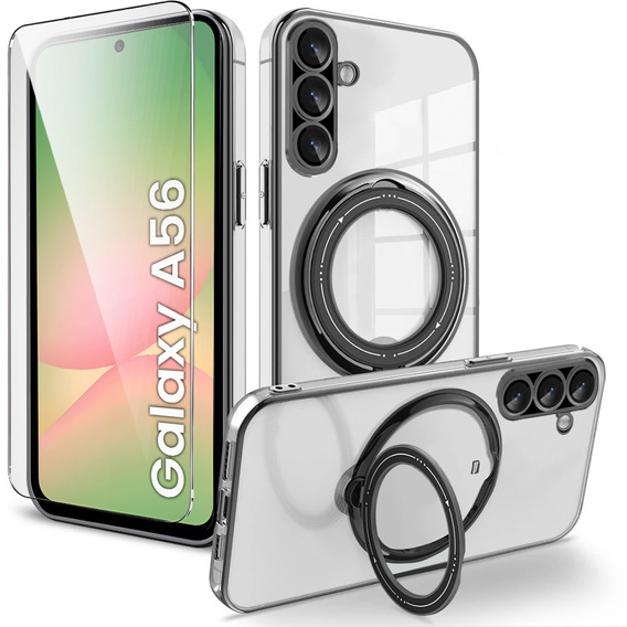 Etui Magnetyczne do Samsung Galaxy A56 5G, do MagSafe, czarne + Szkło 9H