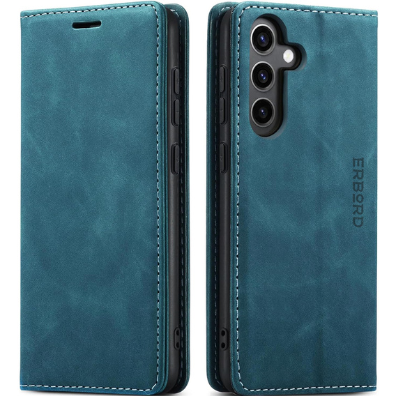 Etui do Samsung Galaxy A55, ERBORD Vintage portfel z klapką, niebieskie + Szkło na ekran