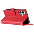 Etui z klapką do iPhone 16, Rhombus Crossbody Leather, czerwone